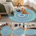thumbnail image 5 of Turquoise Boho Round Area Rug 3.3 FT, Non Slip Small Entryway Kitchen Mat, Retro Ethnic Teal Geometric Aesthetic Washable Soft Circular Rug Non-Shedding Door Mat for Bathroom Playroom Kids Room, 5 of 9