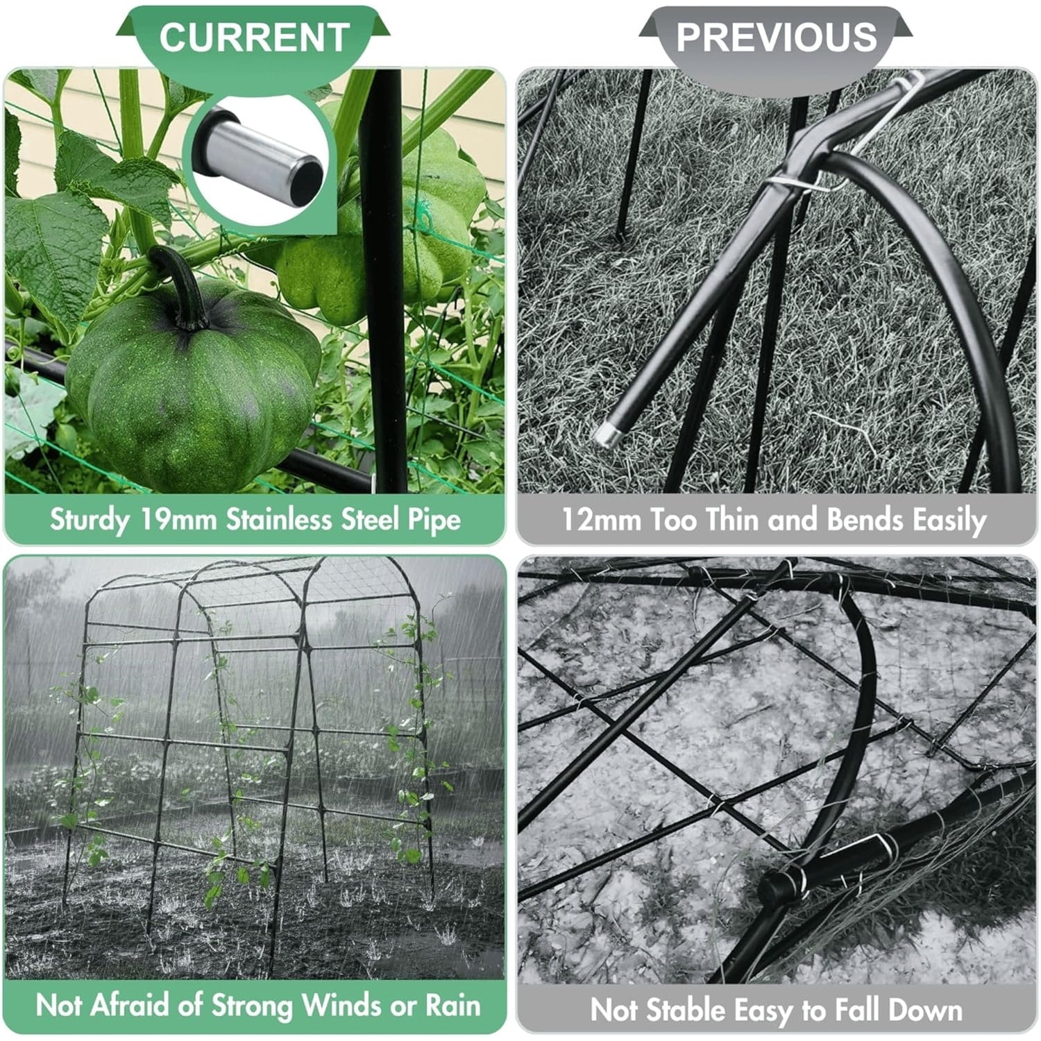 Cucumber Trellis Arch Black PP Coated Stainless Steel Garden Arch Trellis for Climbing Plants Outdoor, Garden Vegetable Trellis for Climbing Plants with Netting