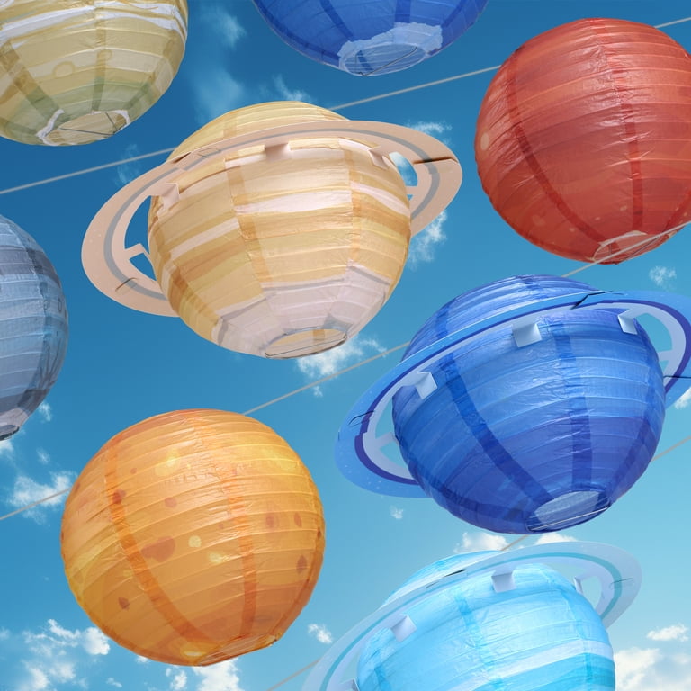 8-Pack Space Paper Lanterns - Solar System Planets Hanging Decor For Kids Room, Birthday & Space Party