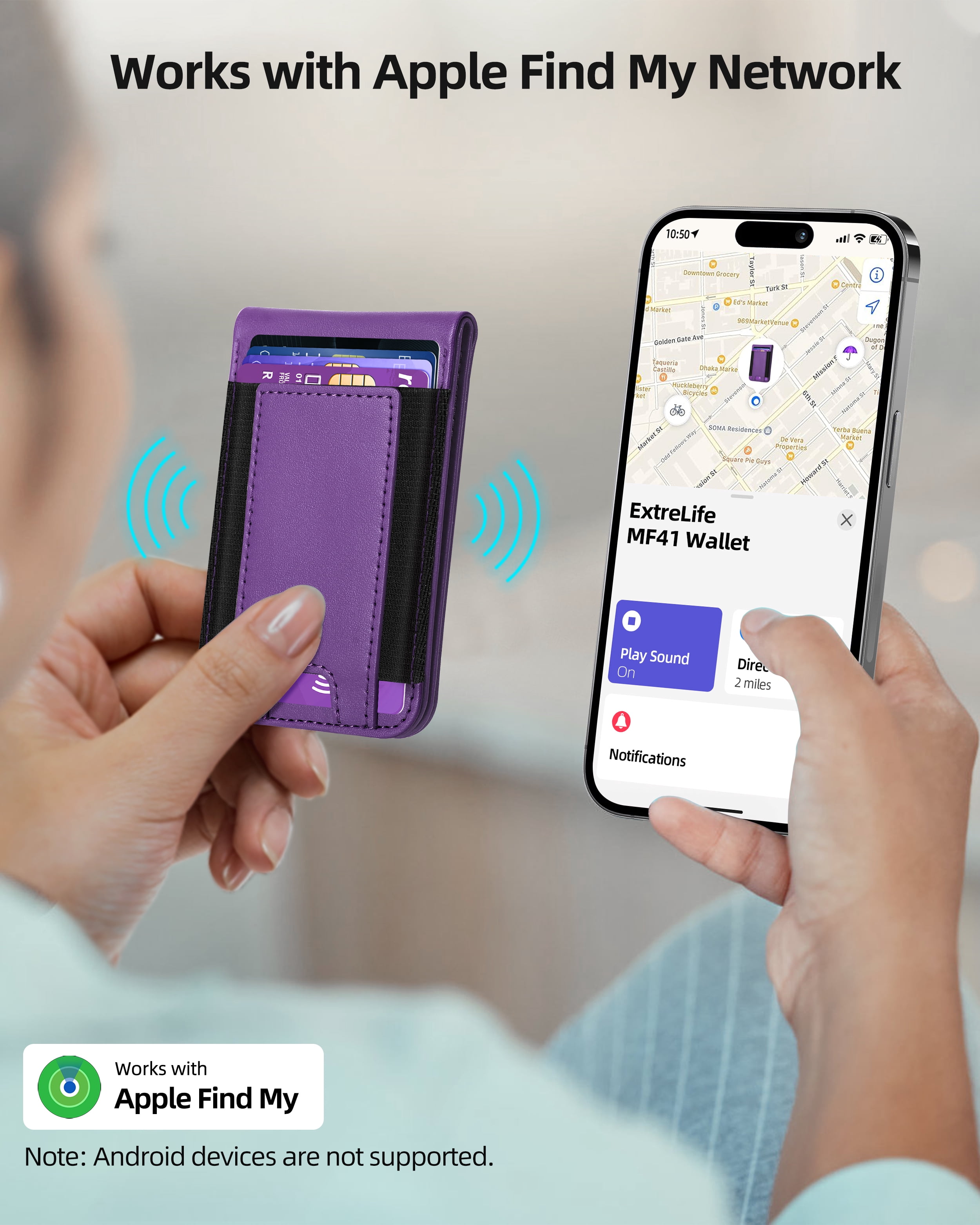 ExtreLife Magnetic Wallet with Find My, Magnetic Card Holder with Adjustable Phone Stand Compatible for iPhone 17/16/15/14/13/12 Series, RFID, Leather, Fits 8 Card