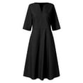 thumbnail image 3 of Dresses for Women Summer V Neck Casual Solid Color Cotton Swing Dress, 3 of 5