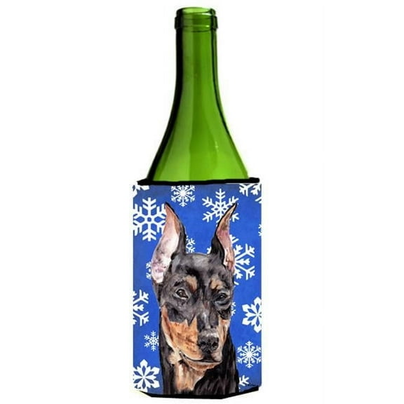 German Pinscher Winter Snowflakes Wine bottle sleeve Hugger  24 Oz.