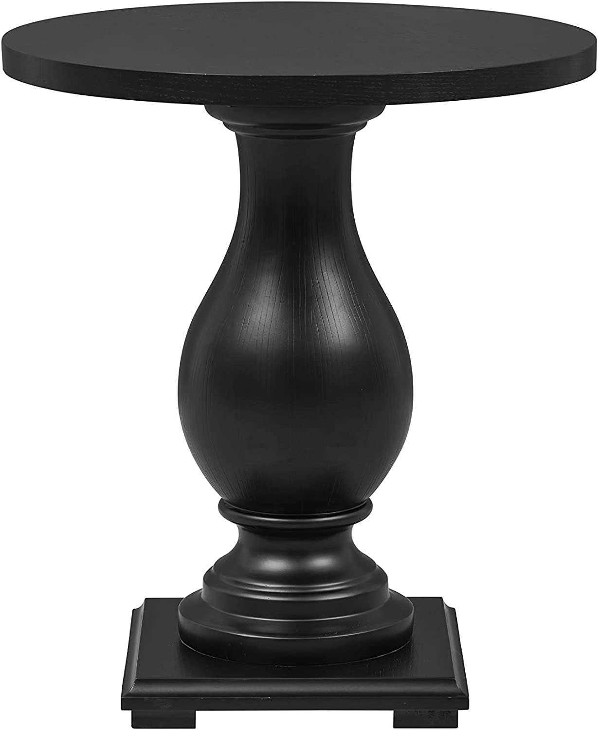Black Round Wood Pedestal End Tables,Solid Wood Accent Table for Living