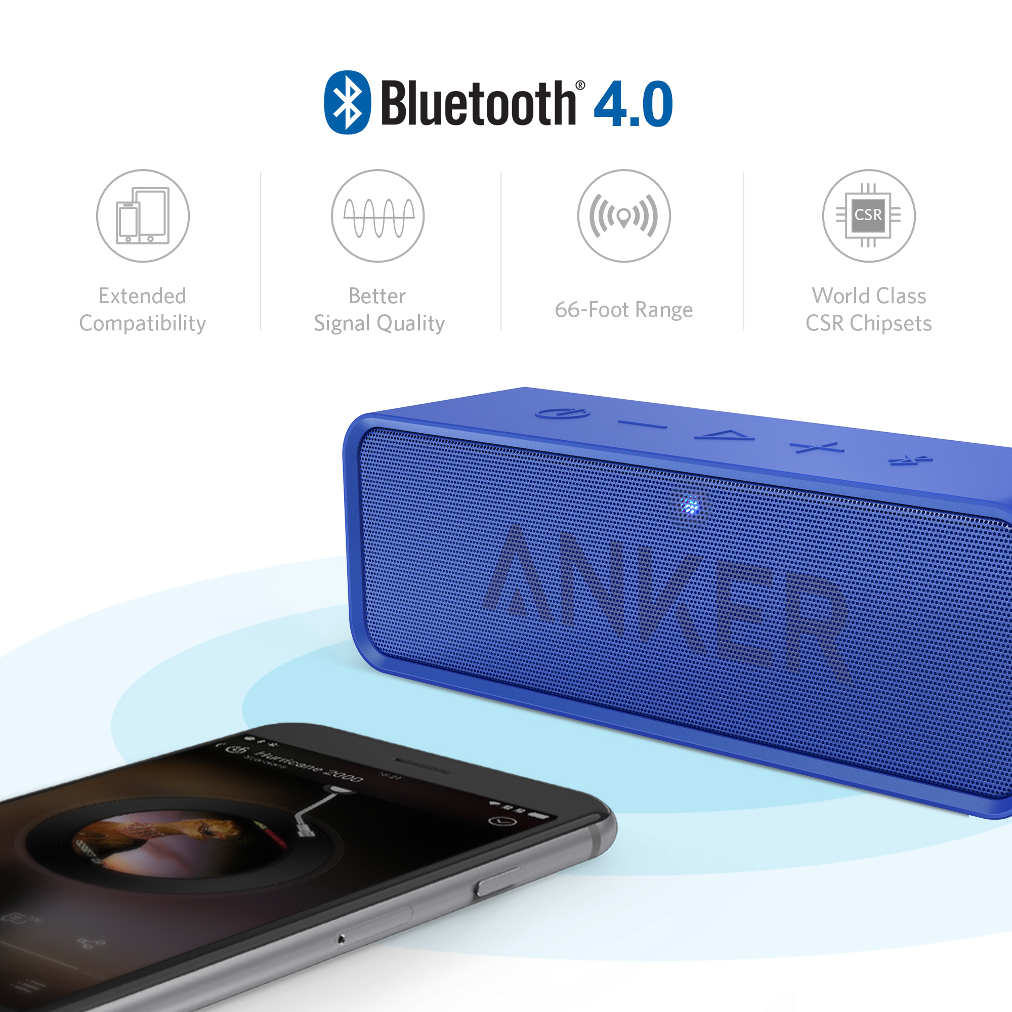 Anker Soundcore Bluetooth Speaker with 24-Hour Playtime, 66-Feet Bluetooth Range & Built-in Mic, Dual-Driver Portable Wireless Speaker with Low Harmonic Distortion and Superior Sound - Blue Blue Speaker - image 2 of 4