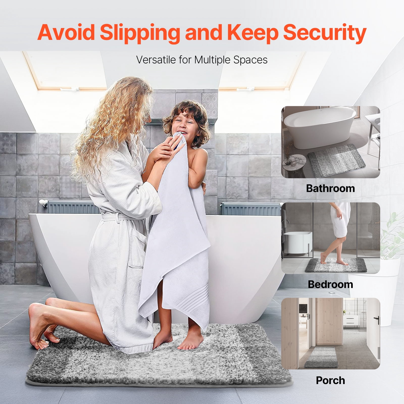 KFFKFF Bathroom Rugs 36"x24" Bath Mat, Highly Absorbent and Soft Microfiber Mat with Non-Slip TPE Backing, Machine Washable and Fast-Drying Bath Rugs for Bathroom, Tub, and Shower Floors