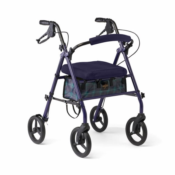 Medline Rolling Walker, Folding Rollator with Seat and 8-In Wheels, Navy, 300-lb Capacity, Steel, Microban