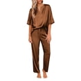 thumbnail image 4 of Oudiya Satin Pajama Set Womens Silk Short Sleeve V Neck Shirt with Long Pant Soft Loungewear Pjs Set, 4 of 4