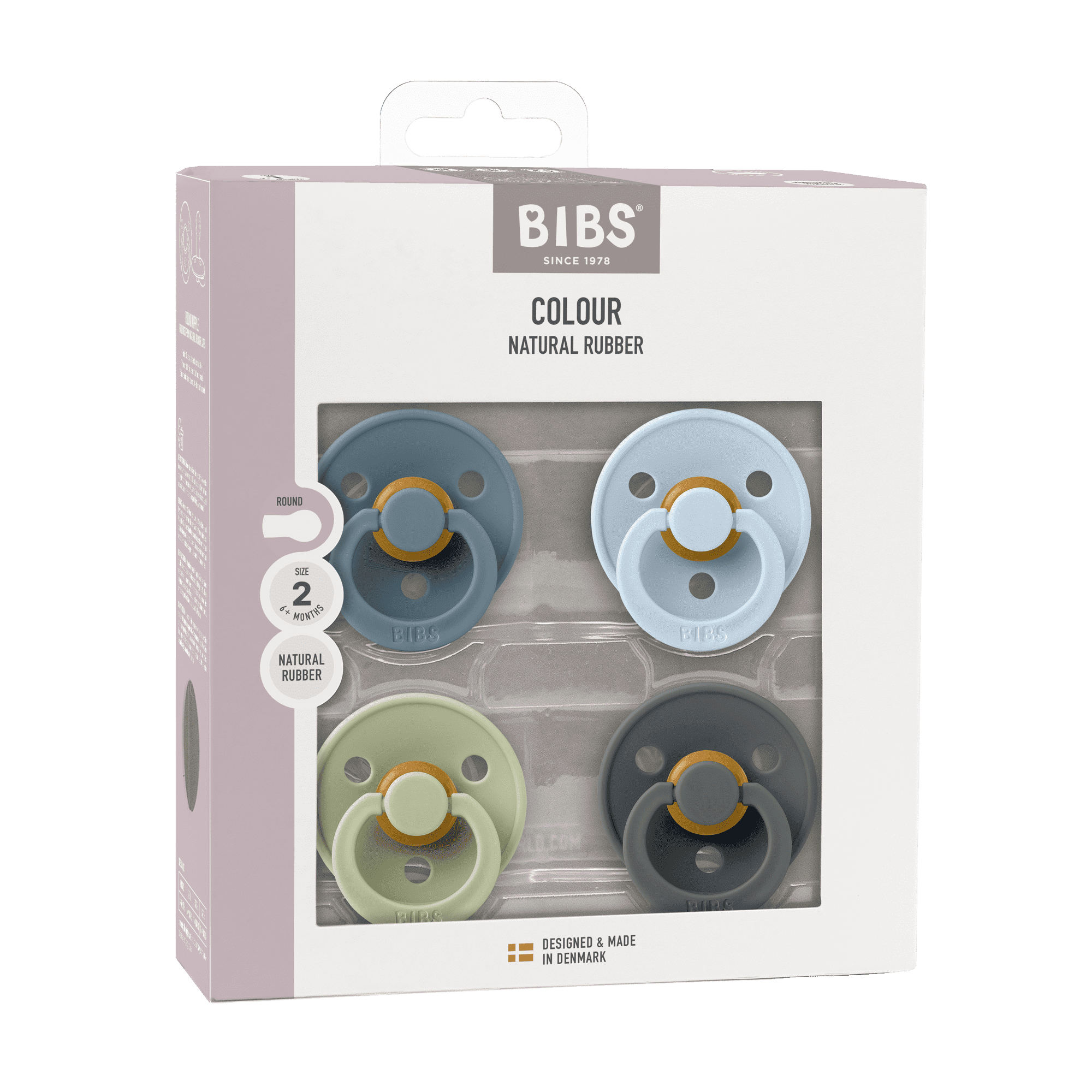 BIBS Pacifier Colour Size 2, 6-18 Months, Petrol/Sage/Baby Blue/Iron, 4 pack