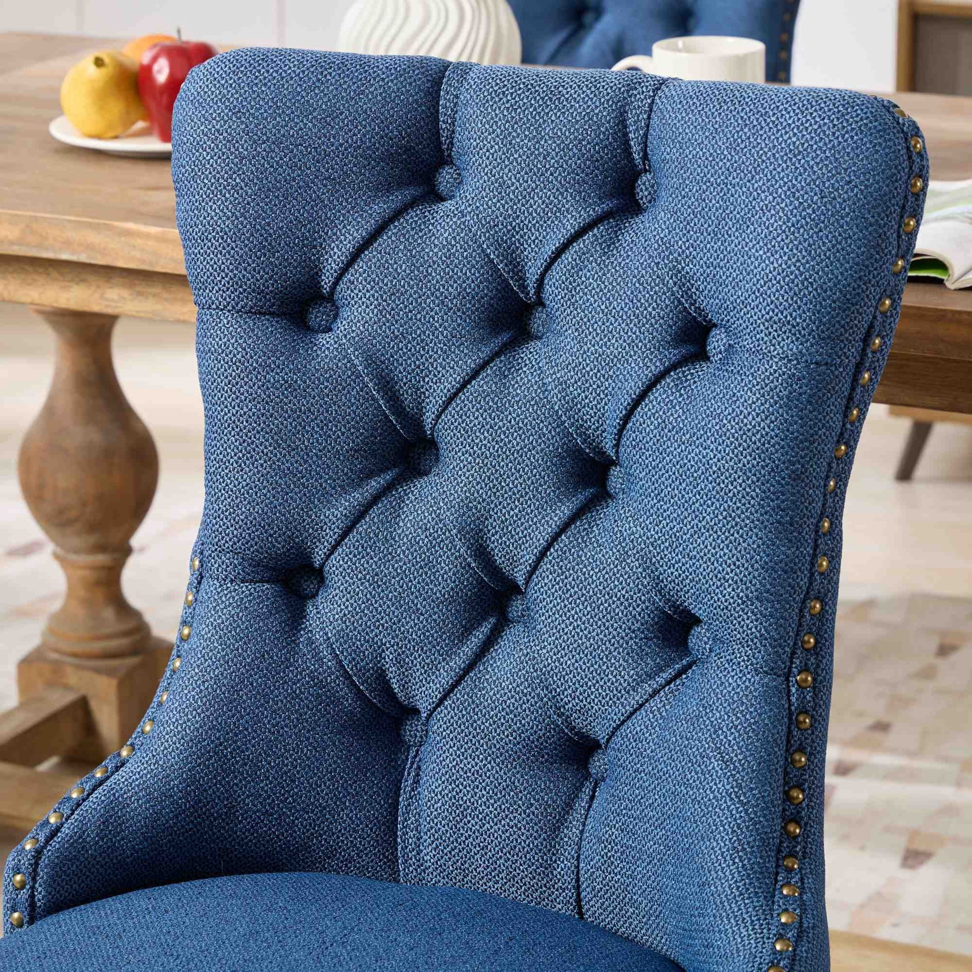 Miniyam Dining Chair Set of 2, High-end Tufted Contemporary Flax Upholstered, Blue
