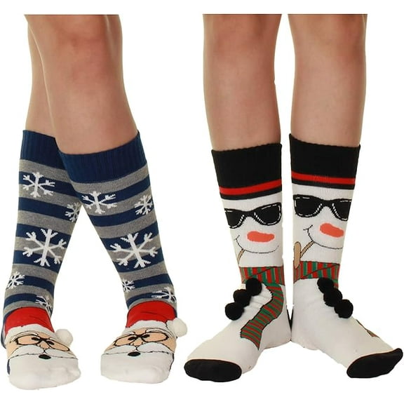 Women’s Thick Knit Acrylic Christmas Holiday Slipper Socks 2-Pack – Cozy Non-Skid Warm Winter Socks for Women, Gift for Christmas, Holidays, Home, and Lounging