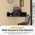 thumbnail image 6 of Basicwise Wall Mounted Folding Desk with Drawer & Shelves - Fold Down Table for Small Spaces, Home Office, Bedroom, Laundry - 33x23.5 in, Brown, Modern Floating Workspace, Space-Saving Design, 6 of 7
