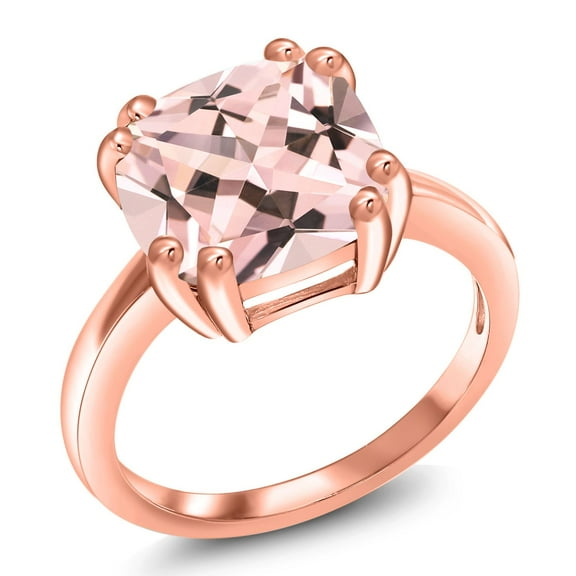Gem Stone King 4.32 Ct Cushion Peach Simulated Morganite 18K Rose Gold Plated Silver Double Prong Ring
