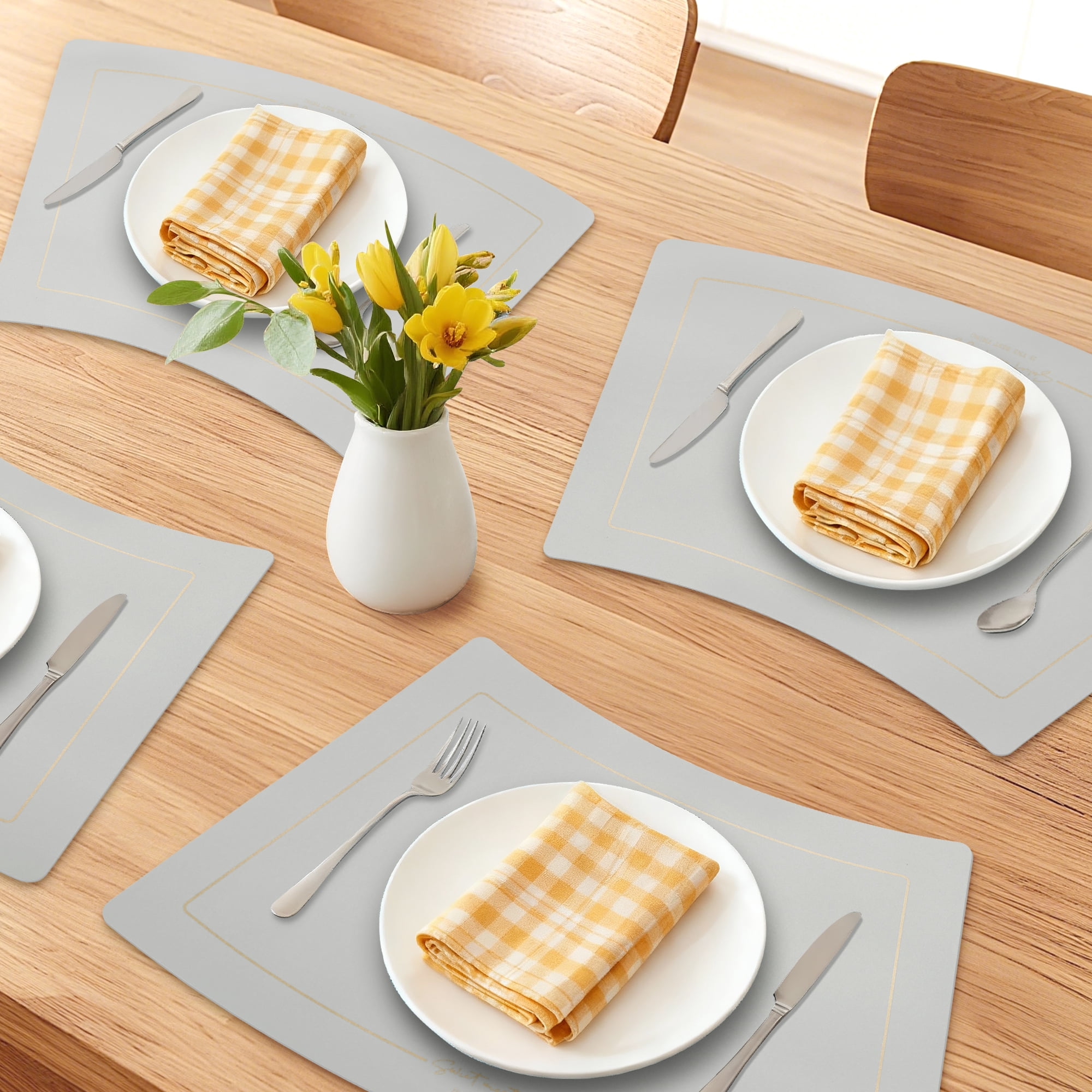 Unique Bargains 6Pcs Faux Leather Heat Resistant Placemats Gray 20.1x11.8inch