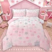 Homewish Dreamy Pink Snowflake Bedding Comforter Set, Winter Christmas Twin Comforter Sets, Teens Kids Girls Women Reversible Bedding Set, Ultra Soft Bedroom Decor, 2pcs