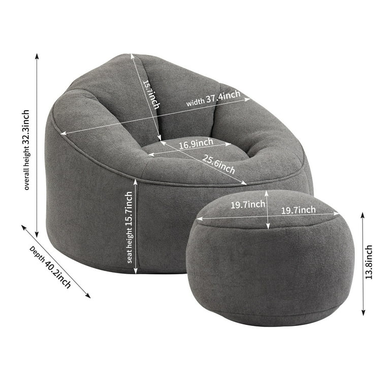 PORKISS Oversized Bean Bag Chair with Ottoman, Memory Foam