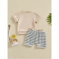 thumbnail image 5 of Musuos Toddler Boys Shorts Set, 6M 12M 18M 24M 3Y Short Sleeve Crew Neck T-shirt with Striped Shorts Summer Outfit for Infant, 5 of 10