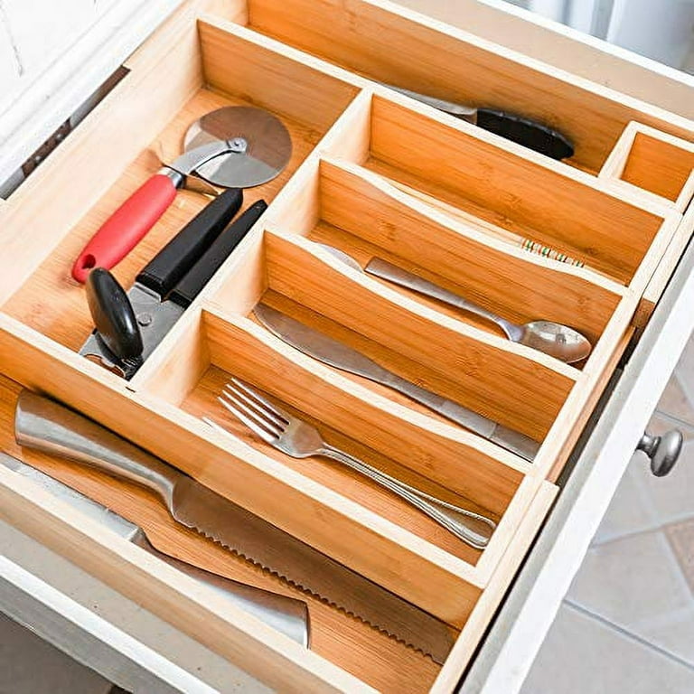Bamboo Drawer Organizer Set - 2pc Premium Set, Expandable Kitchen Utensil  Tray, Extra Deep Dividers, For Silverware Desk Essentials Home Storage with  Extra Holder for Accessories - By Jaze Supply Co. 