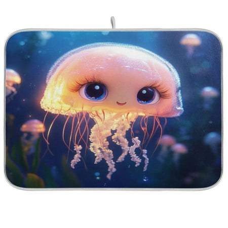 

Dish Drying Mat 16 x 18 Highly Absorbent Microfiber for Dishes Utensils A Big-eyed Jellyfish
