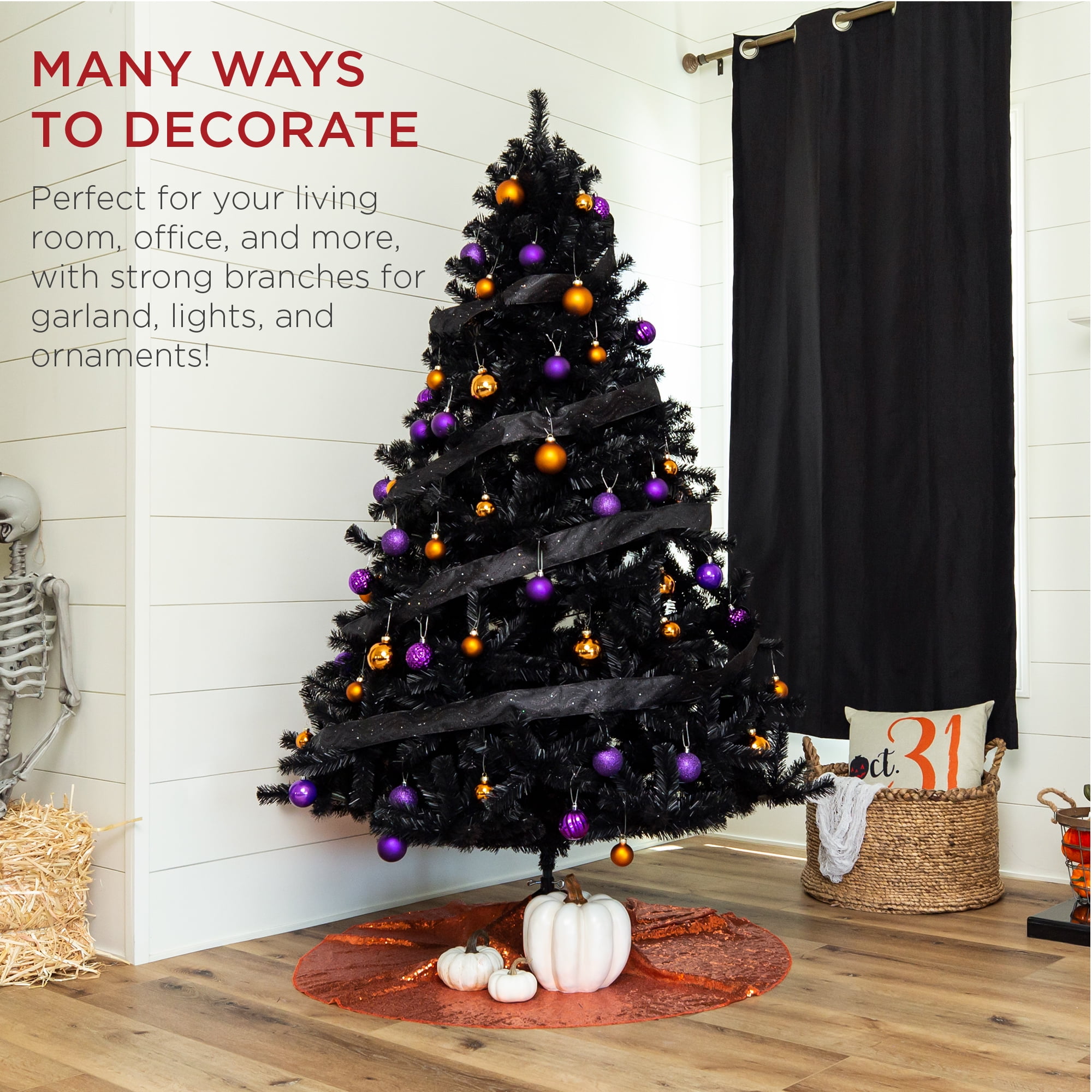 Best Choice Products 4.5ft Artificial Full Black Christmas Tree Holiday Decoration w 362 Branch Tips Foldable Base