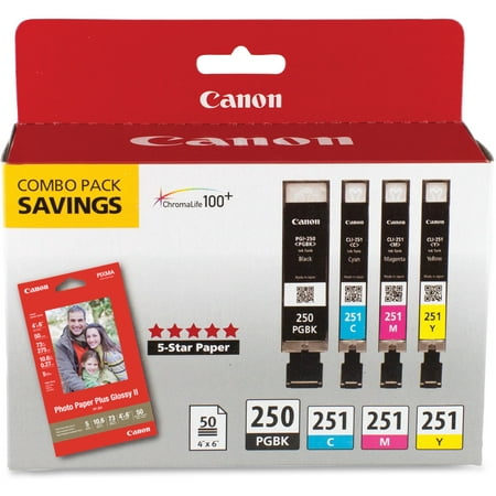 Canon 6497B004 (PGI-250; CLI-251) Ink & Paper Combo Pack, Black/Cyan/Magenta/Yellow