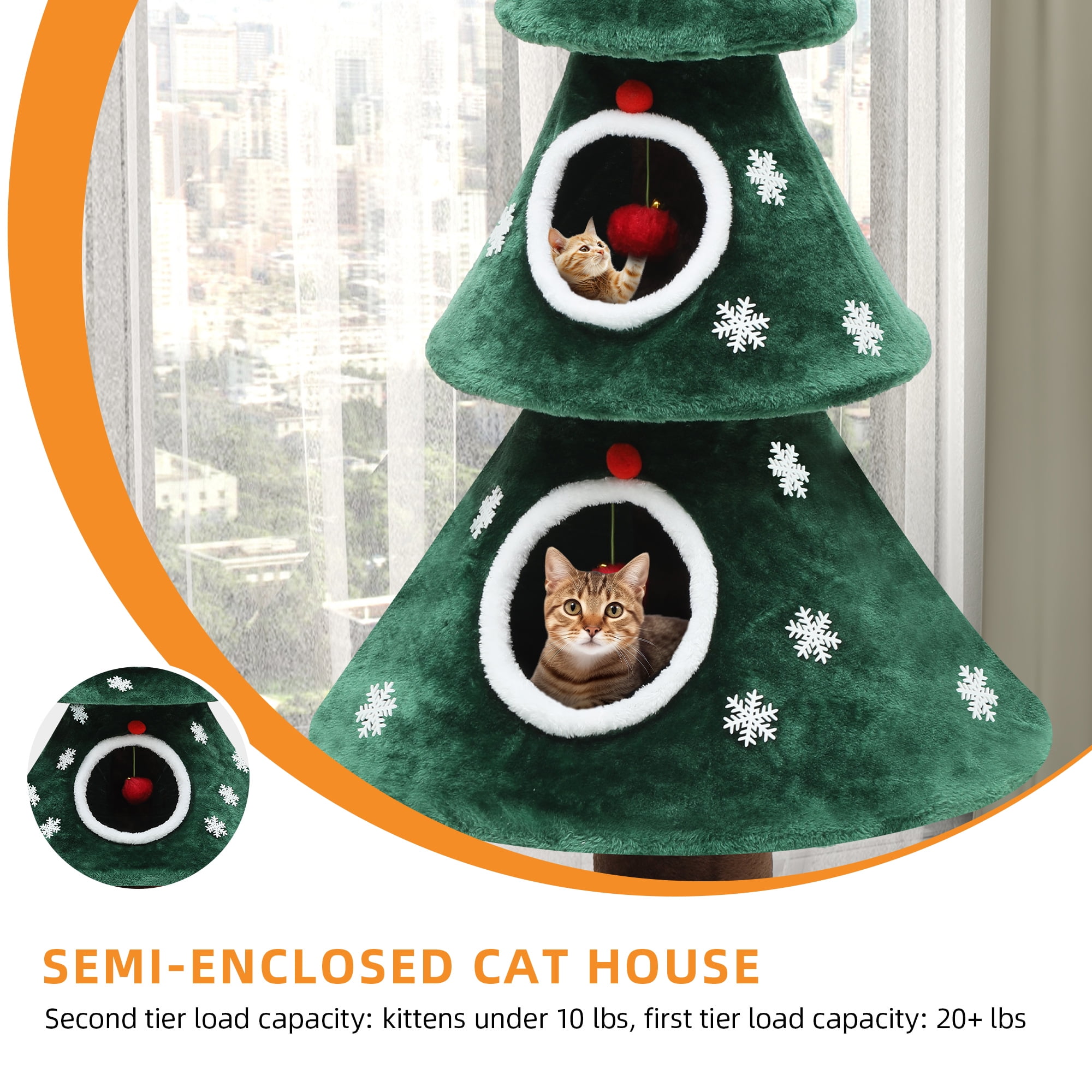 Dextrus 52" Cute Christmas Cat Tree - Festive 2-Tier Cat Tower with Cat Teaser Toy,Kittens Play Activity Center,Cat Furniture for Christmas Decoration