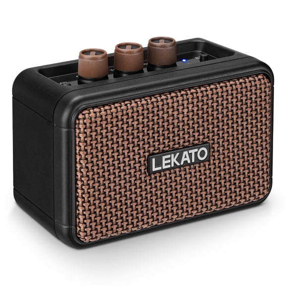 LEKATO Mini Electric Guitar Amplifier Dual Speakers 5W Rechargeable Guitar Amp Bluetooth with Clean Overdrive Effects Retro Portable Small Guitar Amp for Practice
