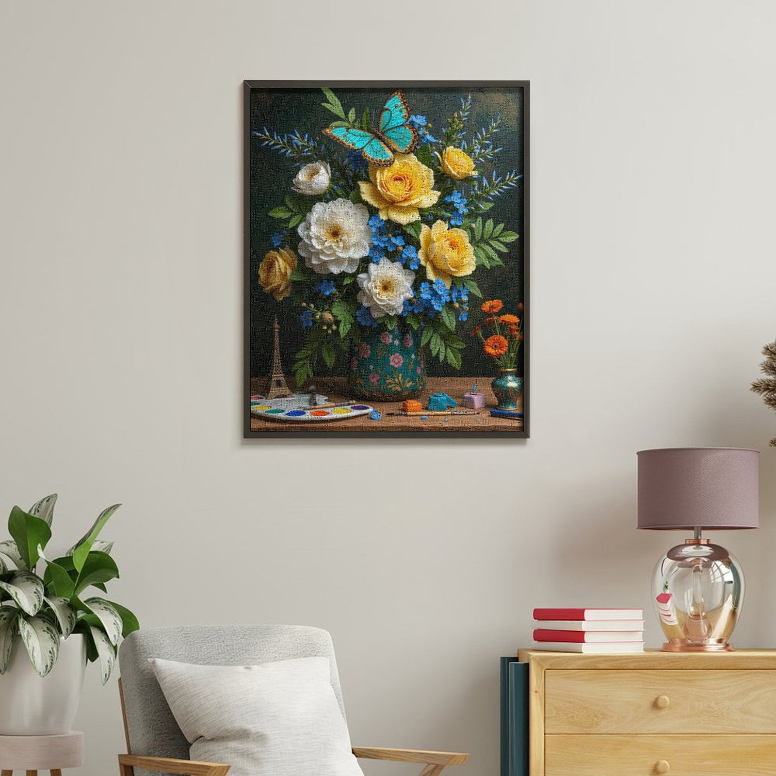 Paint By Numbers Kit for Adults Beginner - Artistic Floral Arrangement Butterfly DIY Canvas Painting Kits for Adults, Frameless Paint By Number for Adults for Home Wall Decor 16x20 Inch