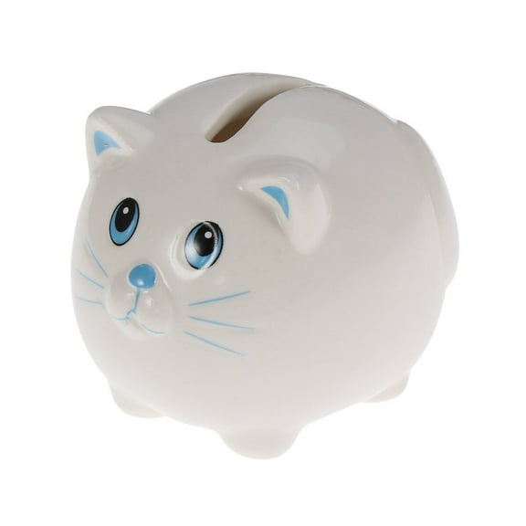 Ceramic Piggy Bank Cat Safe Money Coins Banknotes Saving Box for Kids Boys Girls (Blue)