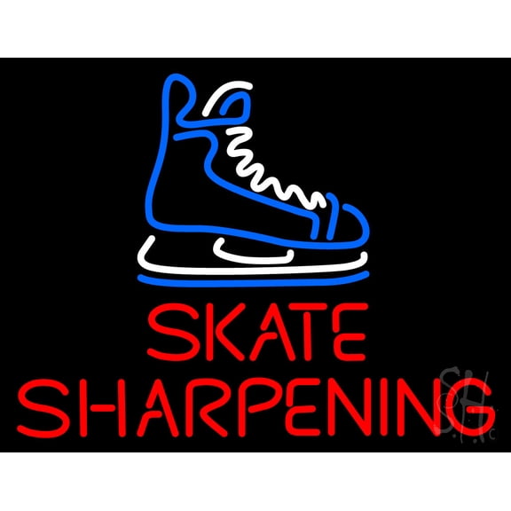 Skate Sharpening LED Neon Sign 15" Tall x 19" Wide - inches Black Square Cut Acrylic Backing, with Dimmer - Premium built indoor Sign for Storefront, Store interior, School, College, Sports complex.