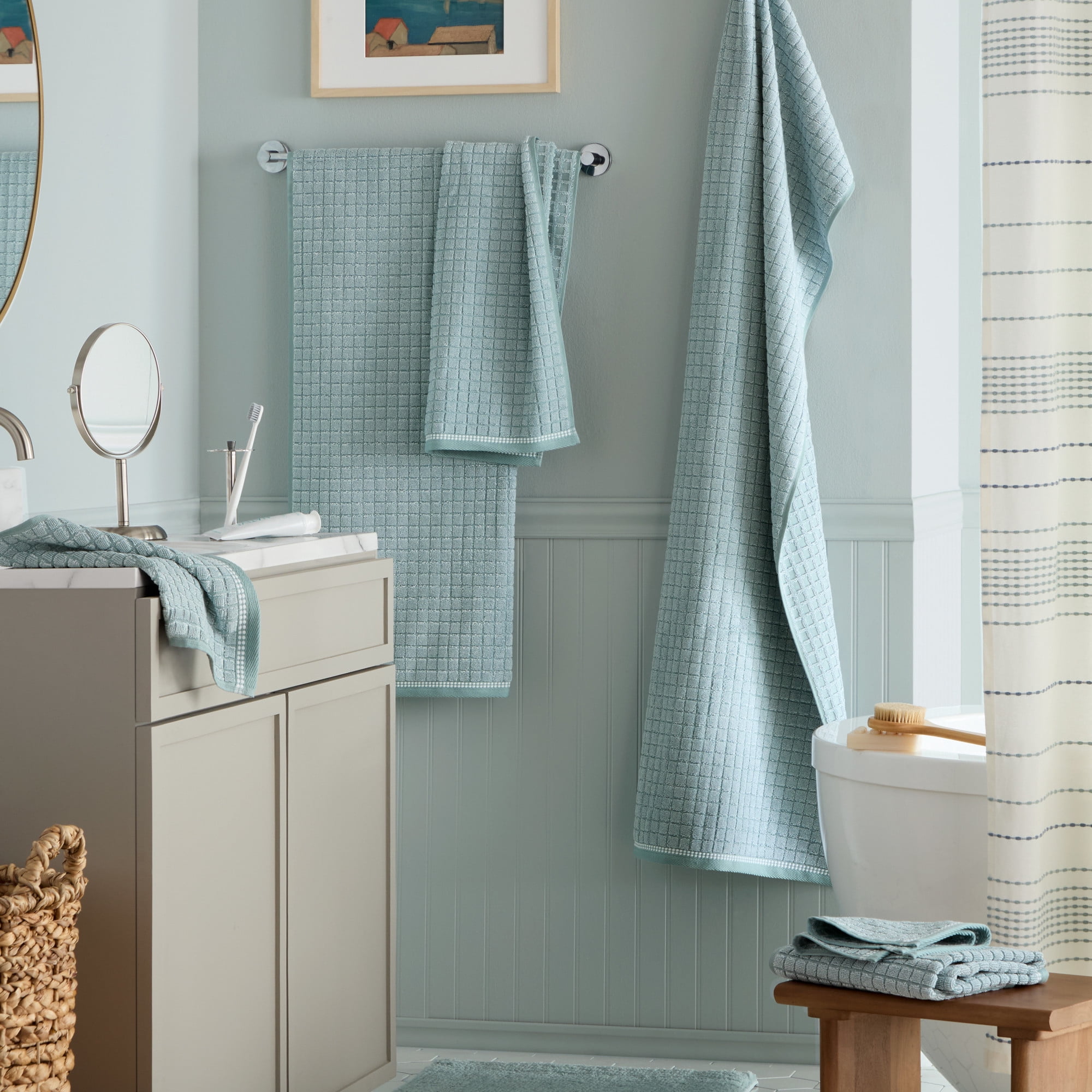 TOWN & COUNTRY EVERYDAY 6-Piece Textured Windowpane Set, 2-Bath Towels, 2-Hand Towels, 2-Washcloths, 100% Cotton, Plush & Absorbent 550GSM, Aqua Blue