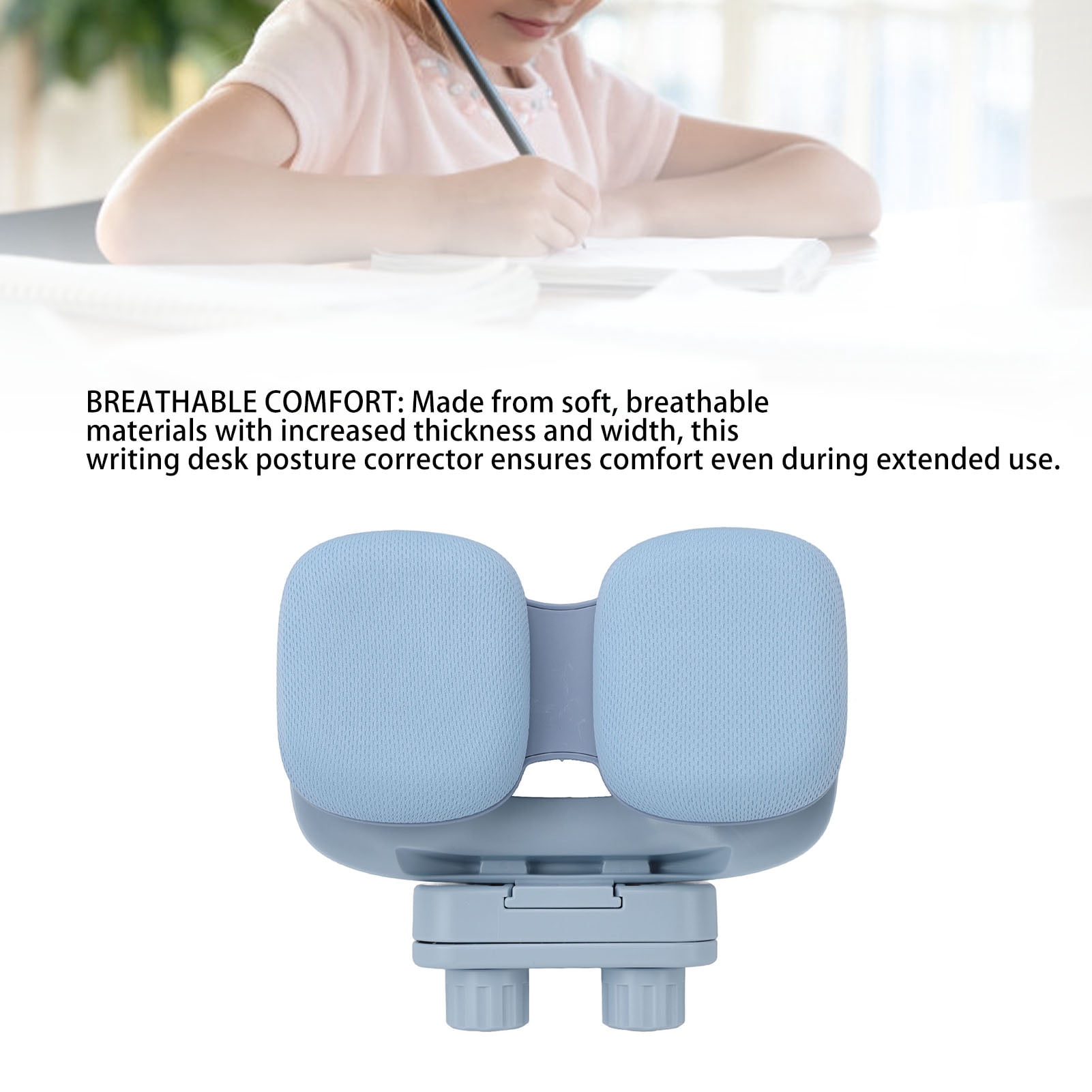 BIMZUC Kids Sitting Posture Reminder with LED Light, Double 3D Buffer Chest Support Eye Protector, Adjustable Desk Writing Posture Corrector for Students, 7.87 x 7.09 x 3.54 inches, Athens Blue