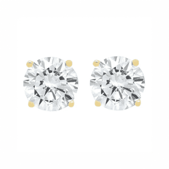 14K Yellow Gold 1 CT Created White Diamonds Round Plated Stud Earrings by Paris Jewelry