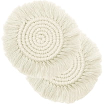 2 Pack Cotton Coasters for Drinks, Round Woven Absorbent Coasters with Tassels, Boho Decor Macrame Coasters Heat Protection Mat for Home, Office and Bar, Housewarming Gift-7in οΌWhiteοΌ