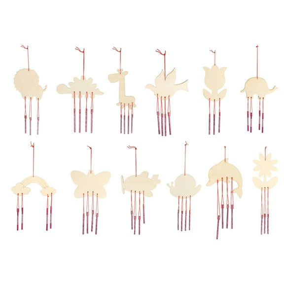 ADDHAT Wind Chime Crafts Kit 12Pcs Wooden Bell Doodle Art Craft Home Decoration Accessory