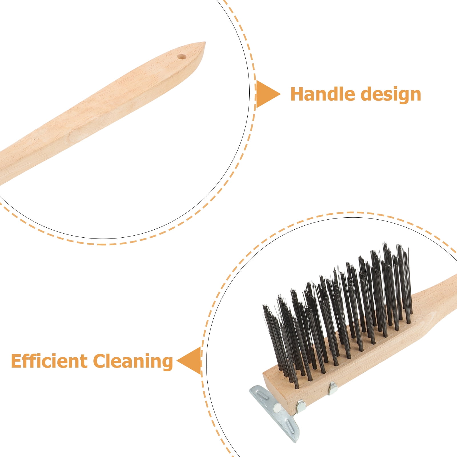 OUNONA Pizza Oven Brush with Beige Wood Handle and Copper Wire Bristles for Easy Grease Removal and Deep Cleaning