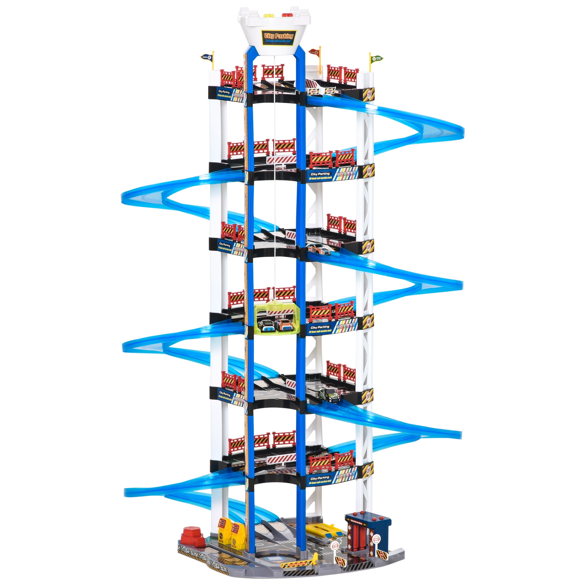 Car Ramp Toy for Boys UNIH Kids Toy Car Garage Toy Car Garage for Toddlers 4 Level Parking Lot Toys with Ramp Elevator and 6 Car Toy Set 