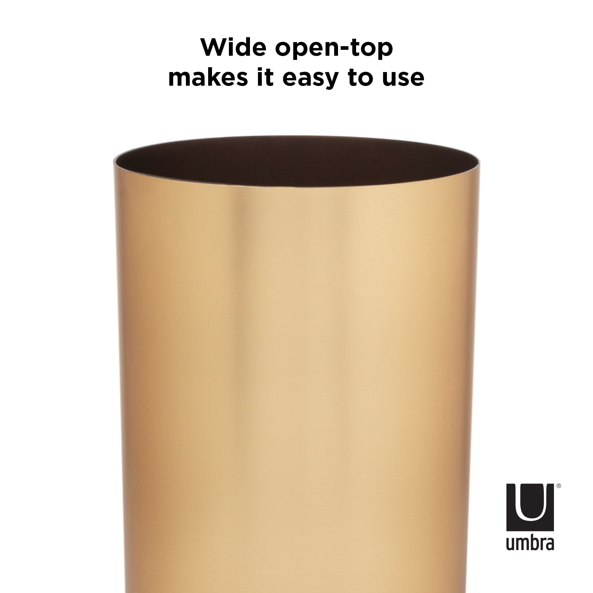 Umbra 4.5 gal Metalla Plastic Open Top Bathroom Trash Can, Matte Brass
