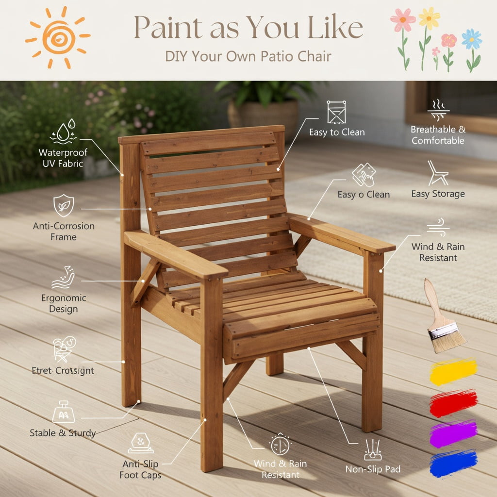 Resenkos Outdoor Solid Fir Wood Chair with Inclined Backrest, Outdoor Dining Chair for Outside Patio, All Weather, Porch, Garden, Poolside