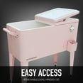 thumbnail image 6 of Permasteel 80-Qt Classic Outdoor Steel Patio Cooler on Wheels, Beverage Rolling Cart, Pink, 6 of 8