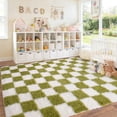 thumbnail image 4 of ZENELESS Checkered Fluffy Rug,Non-Slip Large Area Rug,Super Soft Indoor Fuzzy Carpet for Bedroom Living Room Home Decor,6x9 Creamy White and Green, 4 of 7