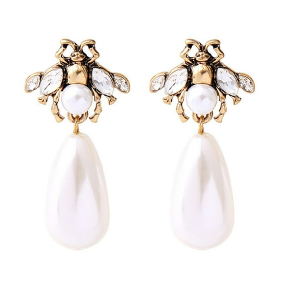 1 par Retro Rhinestone Ear Dangler Fashion Lady Pearl Pendientes Pendientes largos