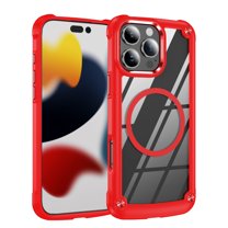 Strong Magnetic for iPhone 13 Pro Max Case, [Compatible with Mag-Safe] Transparent Ultra-Clear Hard Back Shockproof Bumper Military Grade Protective Case for iPhone 13 Pro Max Phone Case, Red