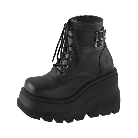 Black Lace Up Wedge Booties