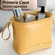 thumbnail image 3 of Bolsa de Cosméticos de Viaje de Gran Capacidad, Bolsa de Maquillaje de Doble Capa, Cosmetiquera para Maquillaje Impermeable de Piel, Neceser de Cuero con Asa Portátil para Mujeres (Amarillo), 3 of 4