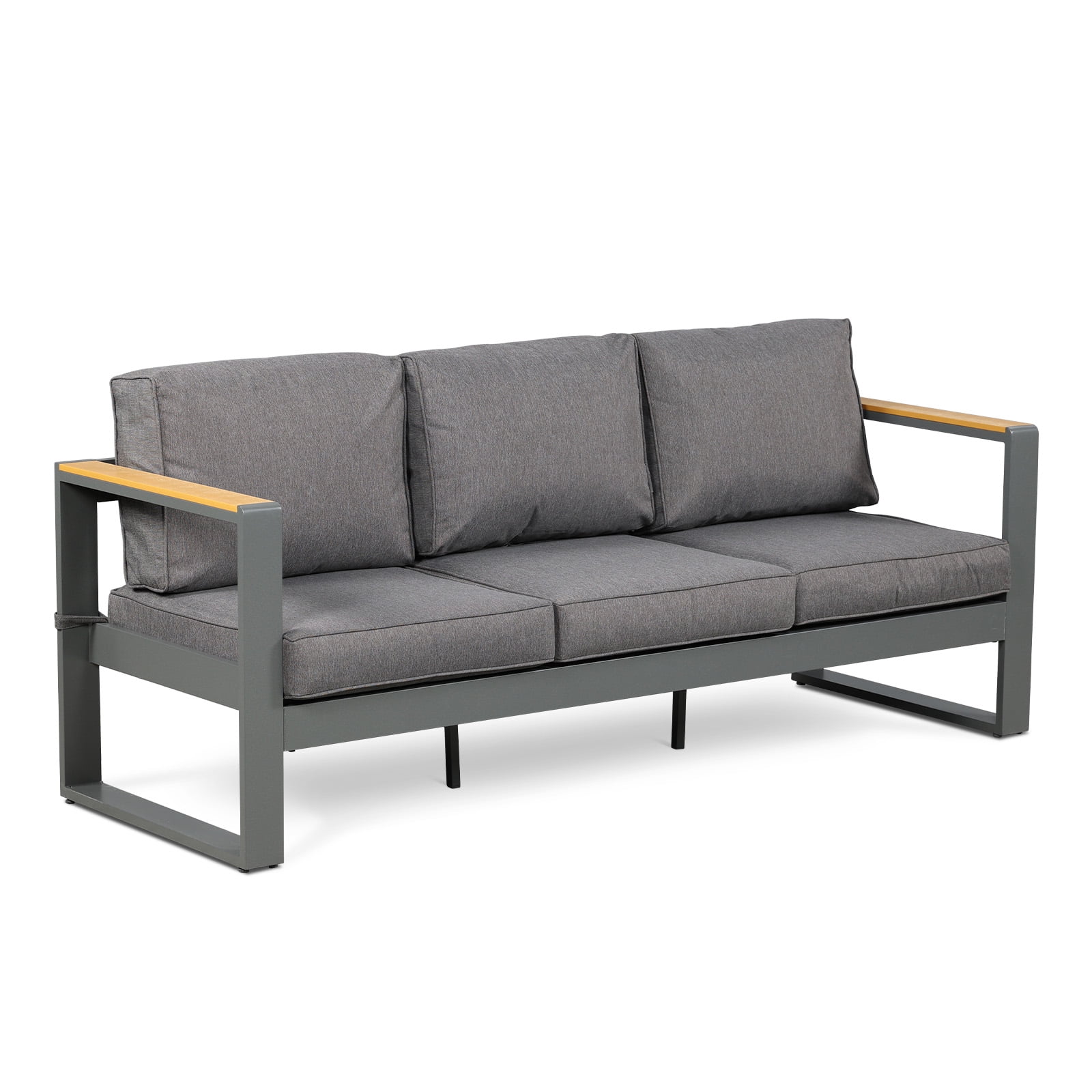 Aoodor 3-Seater Patio Aluminum Sofa Set, Deep Seat Metal Outdoor Couch with Thick All-Weather Cushions, Grey Conversation Furniture