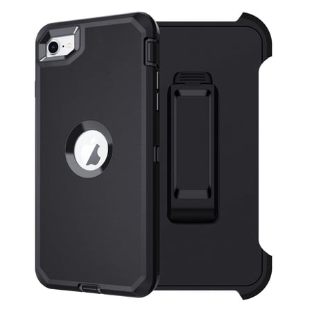 Petocase for iPhone SE Case 2022/2020,iPhone 8/7 Case 4.7 inches with Belt-Clip Holster Built-in Screen Protector Shockproof Drop Proof 3 in 1 Full Body Rugged Heavy Duty Durable Cover,Black