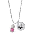 thumbnail image 1 of Delight Jewelry Silvertone 3-D Hot Pink & AB Crystal Owl Silvertone Script Initial Disc - W - Charm Necklace, 20"+3", 1 of 4