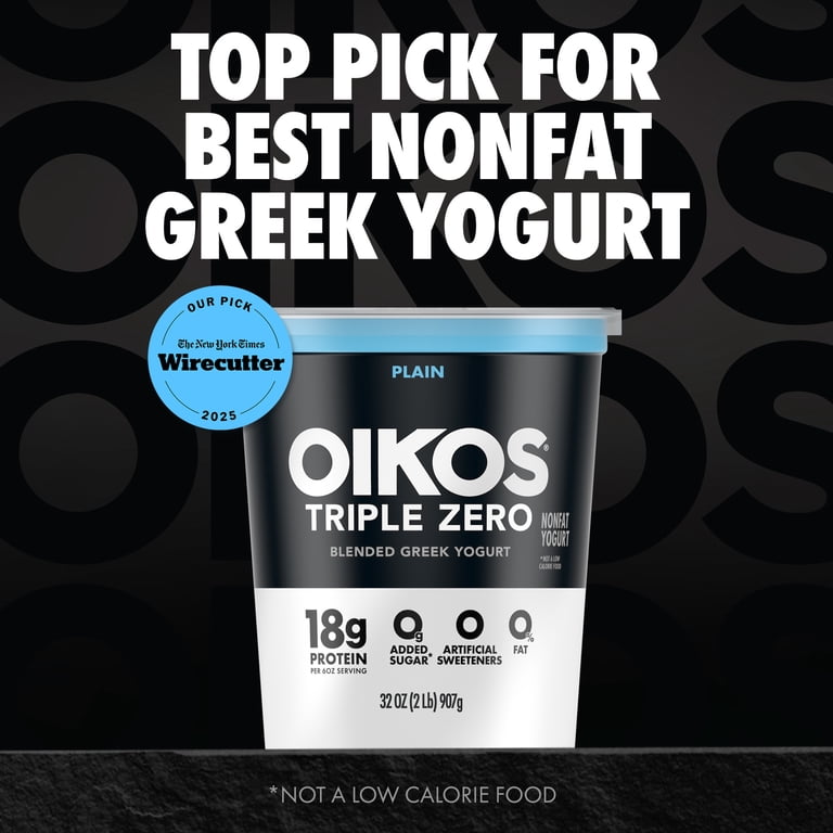 tarakoブラック0 Oikos Triple Zero 18g Protein Plain Greek Yogurt, 100 Calories, 0g