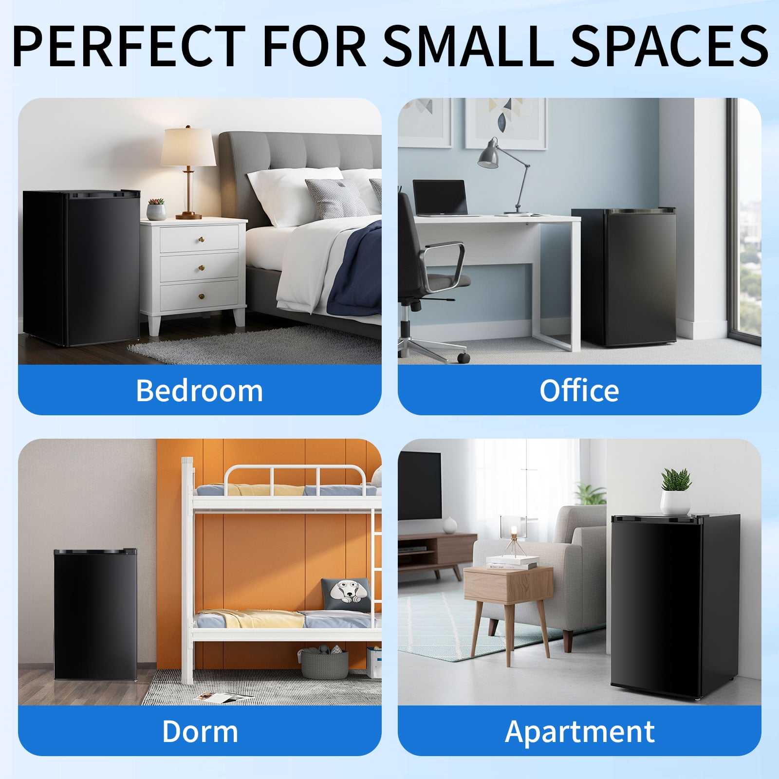 Dimedeal 3.2 Cu.Ft Mini Fridge for Bedroom, Small Refrigerator with Freezer for Dorm Office, Compact Single Door Adjustable Thermostat Low Noise,Black