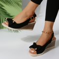 thumbnail image 5 of Wovix Women Trendy Sandals Fashion Summer Solid Bow Fabric Open Toe Buckle Wedge Heel Wedge Trendy Shoes Casual Daily Wear, 5 of 9
